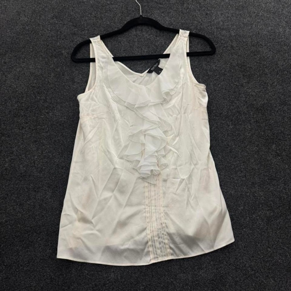 White House Black Market White Ruffle Tank Top Womens Small Romantic Blouse